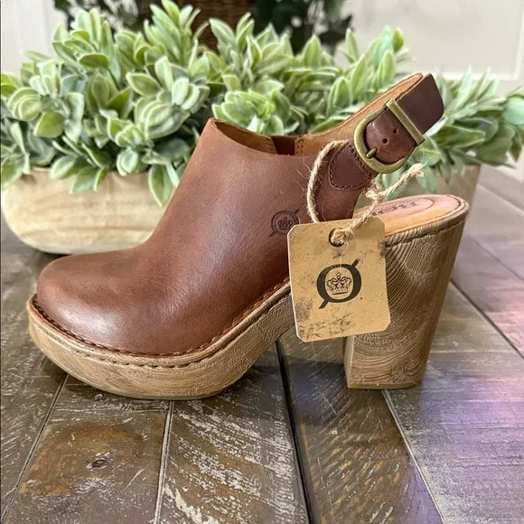 BORN Calypso Brown Leather Slingback Clogs Heels NIB Size 7 - Picture 7 of 12